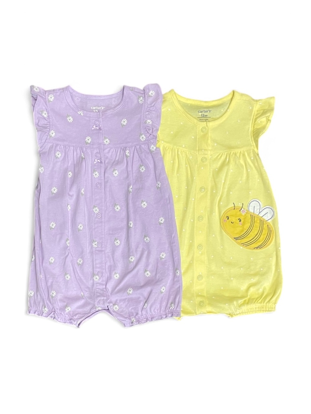 CARTER’S Bundle of 2 Ruffle Rompers Purple and Yellow Baby Girls size 12M